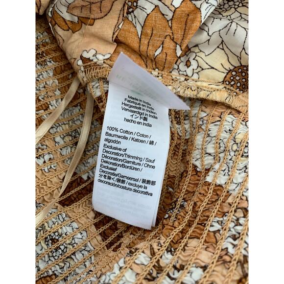 J. Crew Brown Zinnia Floral Retro Puff Sleeve Cropped Smocked Top Medium - Picture 4 of 6